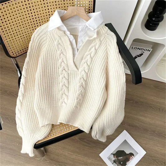 Lunara Winter™ Cable Knit V-Neck Sweater