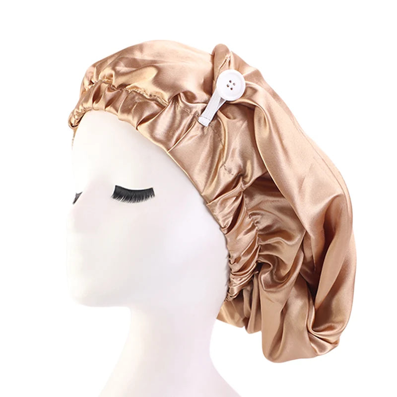 SatinÉclat™ Long Silk Touch Sleep Cap with Button