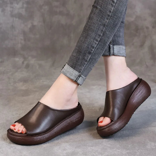 Solenne Shoes™ Ladies Leather Platform Slippers