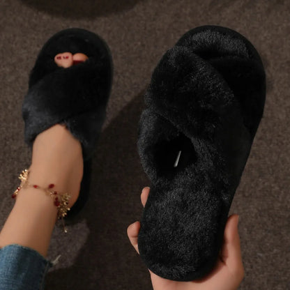 Lunara Winter™ Cross Strap Fur Slippers