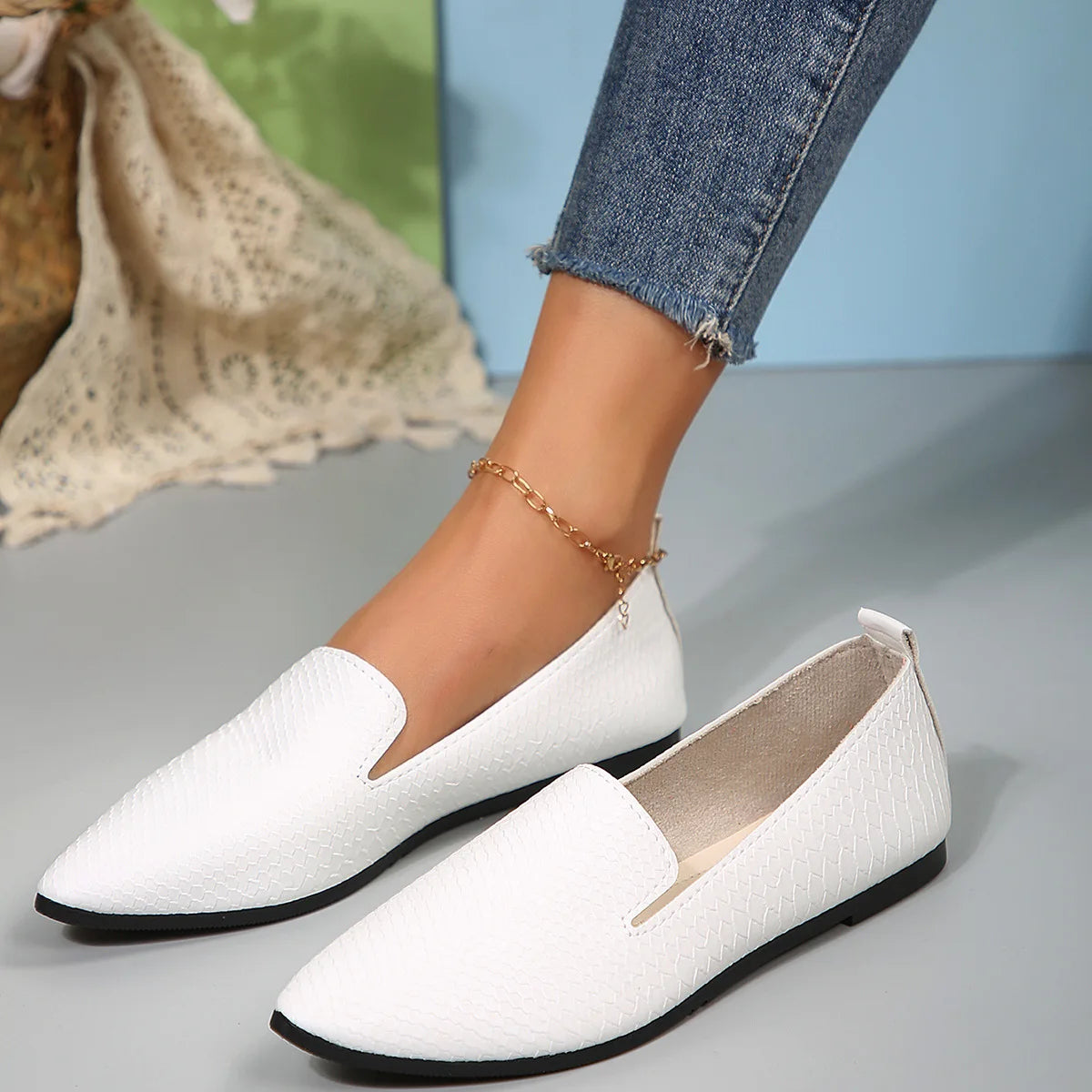 Solenne Shoes™ Leather Pointed-Toe Loafer Ballet Flats
