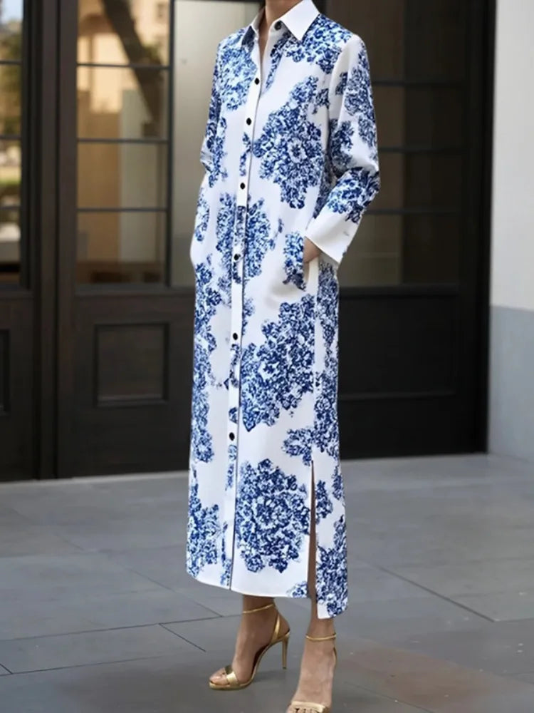 Amoura Dresses™ Lapel Shirt Long Dress