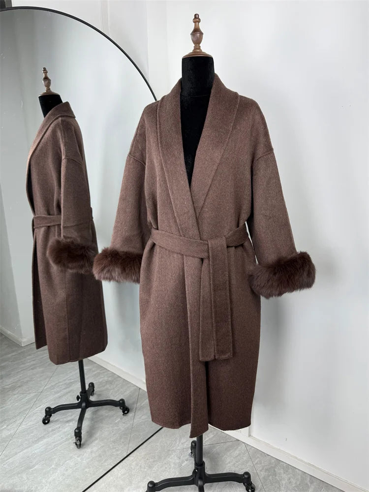 Lunara Winter™ Fox Fur Wool Overcoat for Women