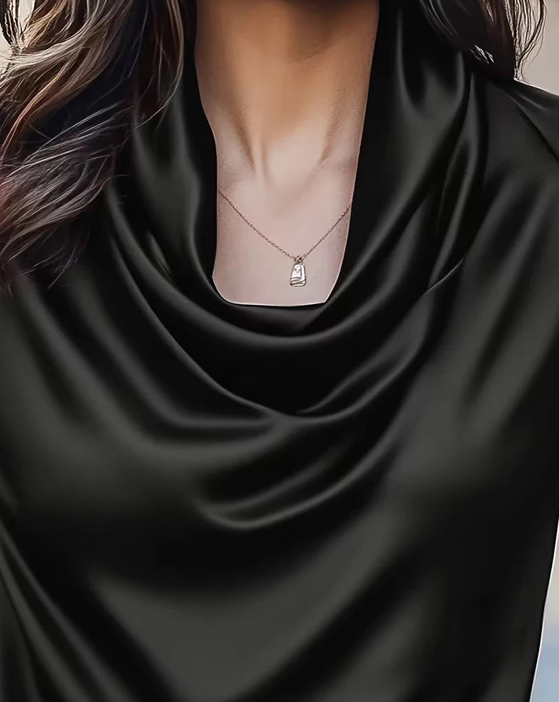 Satin Éclat™ Satin Neck Short Sleeve Blouse