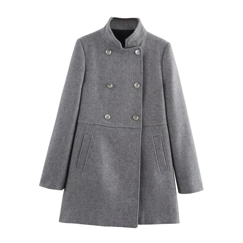 Lunara Winter™ Double-Breasted Stand Collar Wool Coat