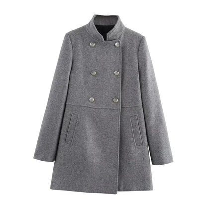 Lunara Winter™ Double-Breasted Stand Collar Wool Coat