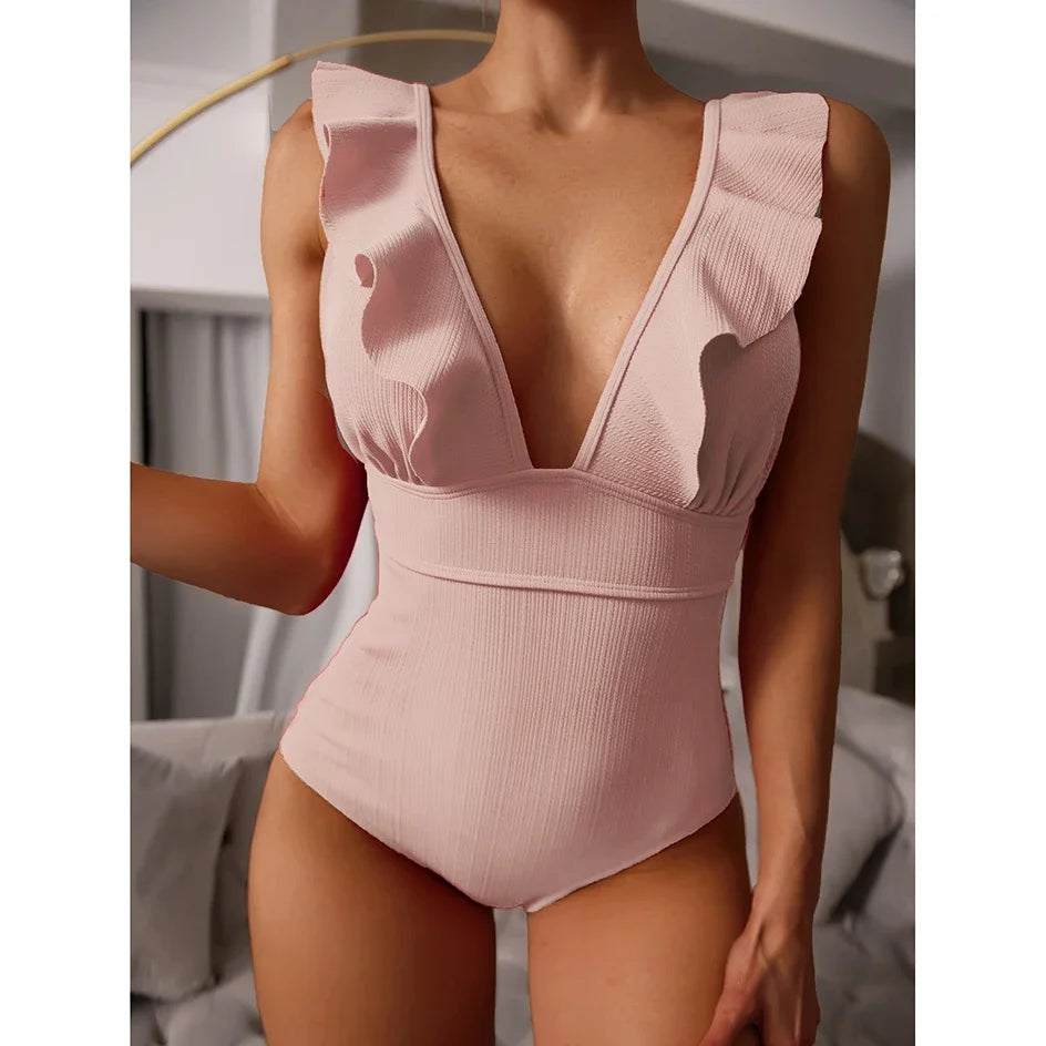 Monokini con volant a coste SeaLure™ Riviera