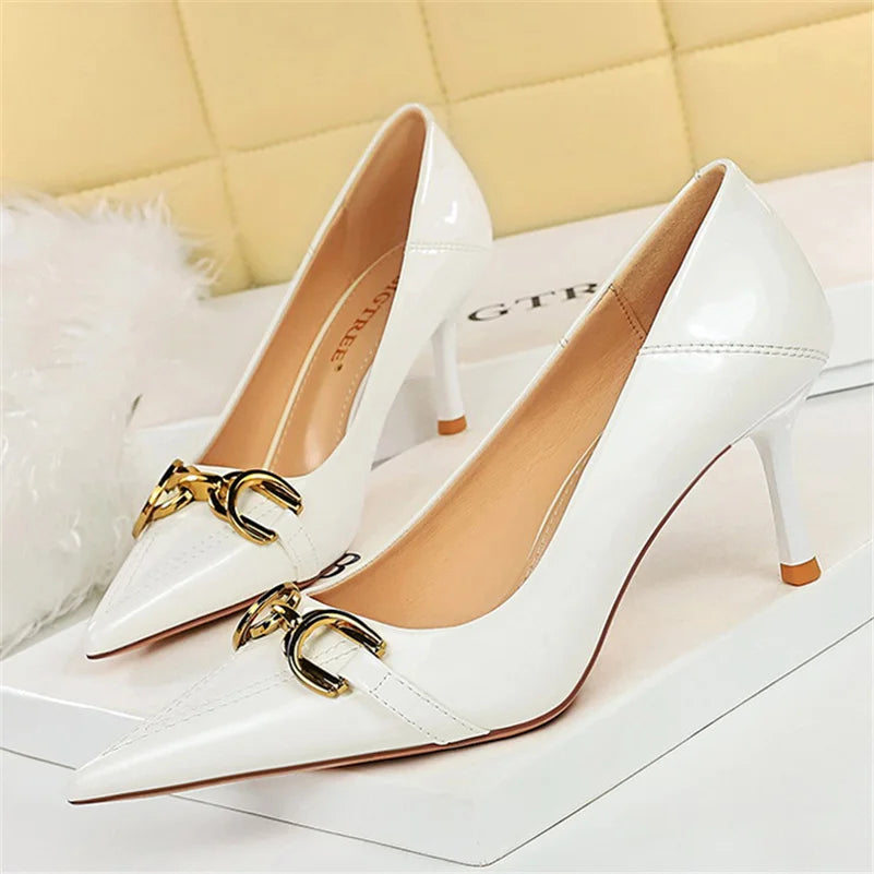 Solenne Shoes™ Metal Buckle Low Heel Pumps