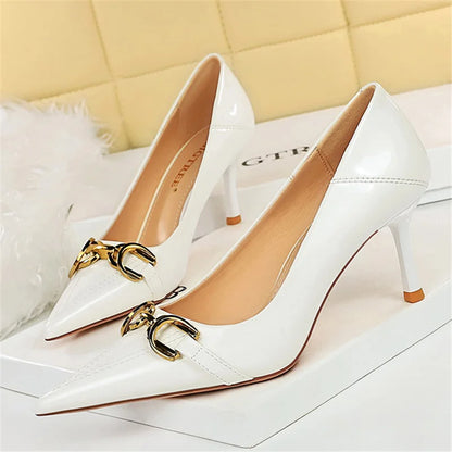 Solenne Shoes™ Metal Buckle Low Heel Pumps