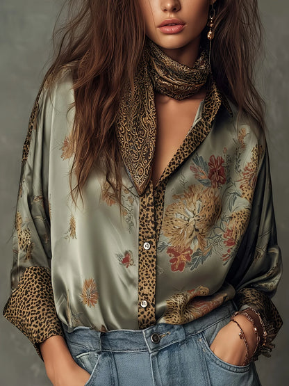 Satin Éclat™ Vintage Leopard Printed Blouse