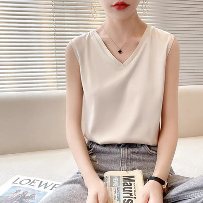Satin Éclat™ Silk Halter V-Neck Blouse