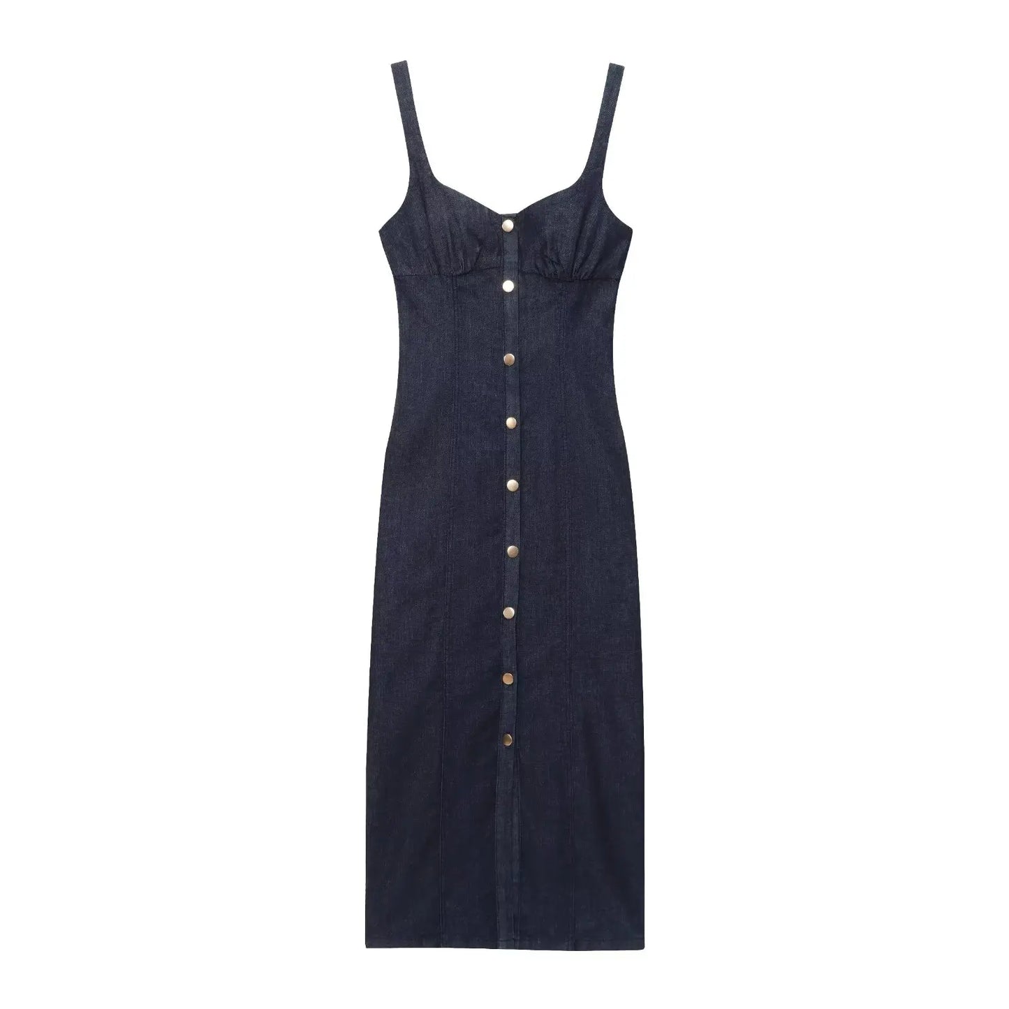 Amoura Dresses™ Strap Button Denim Dress