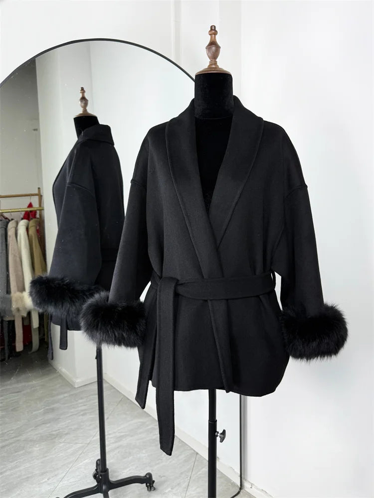 Lunara Winter™ Fox Fur Wool Overcoat for Women