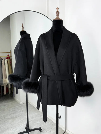 Lunara Winter™ Fox Fur Wool Overcoat for Women