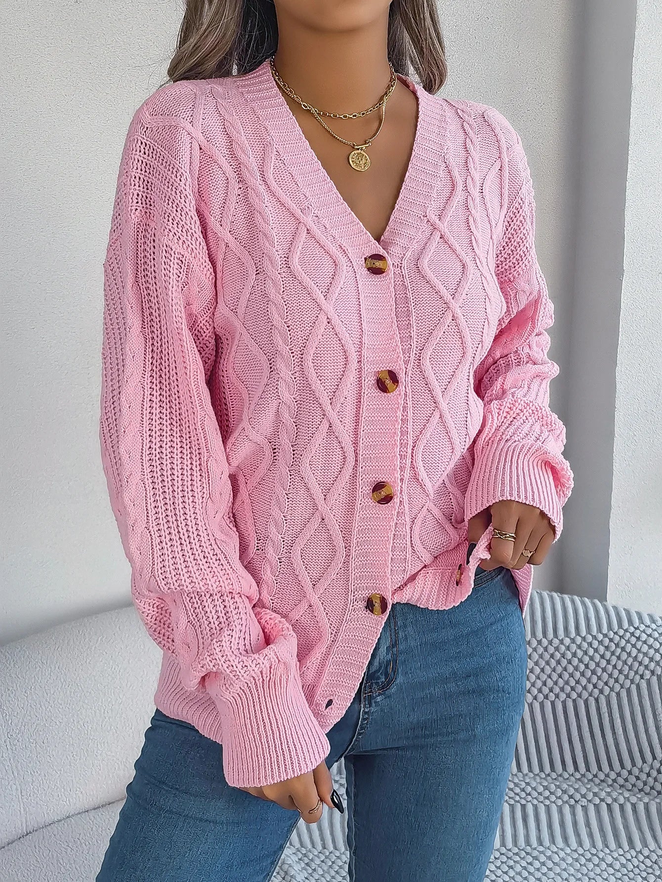 Lunara Winter™ Einreihiger Cardigan mit V-Ausschnitt