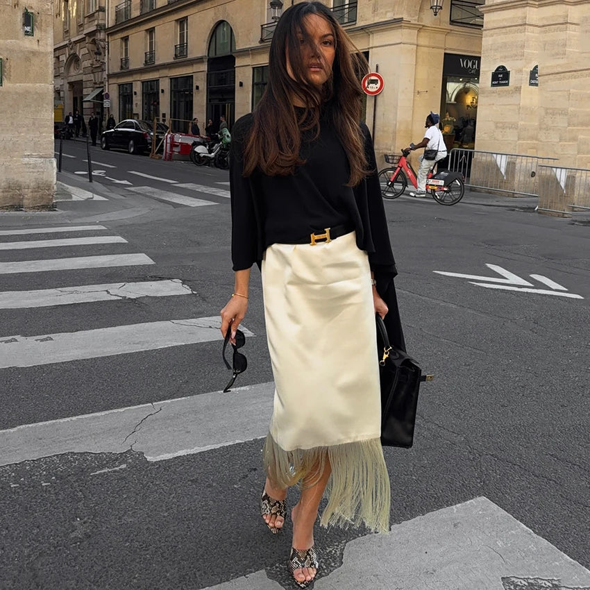 Satin Éclat™ Tassels Midi Skirt