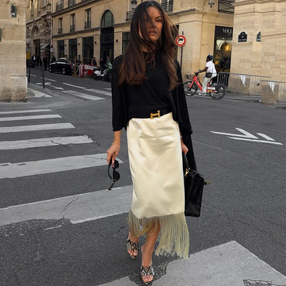 Satin Éclat™ Tassels Midi Skirt