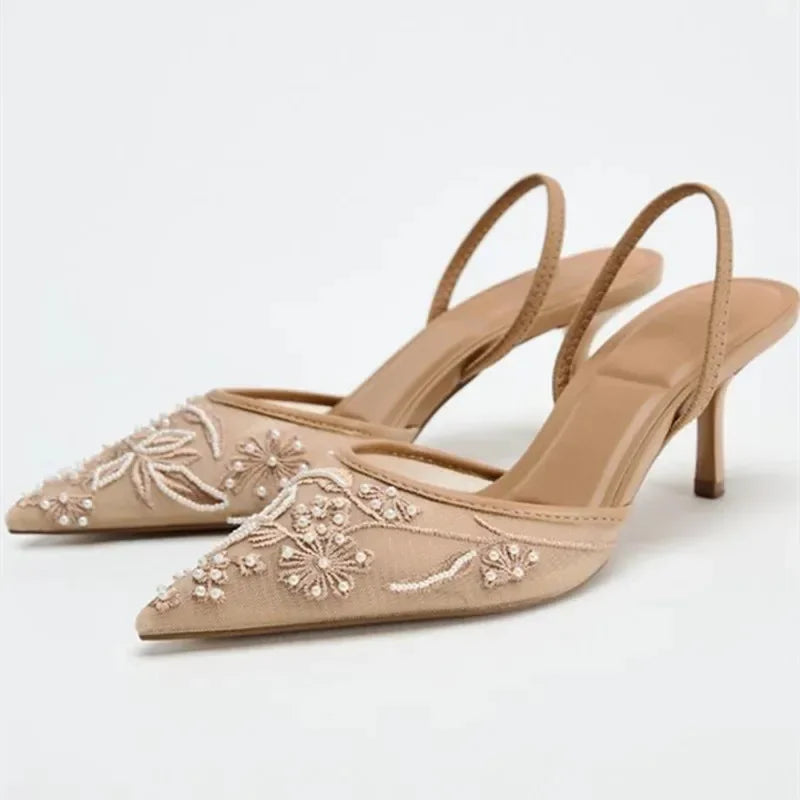 Solenne Shoes™ Spitze, bestickte dünne Absätze