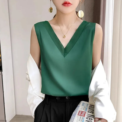 Satin Éclat™ Silk Halter V-Neck Blouse