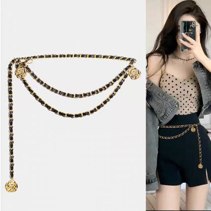 Elara Jewelry™ Velora V-Shine Ring Noir Élégance Chain Waist Belt