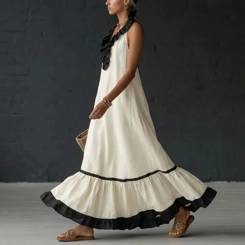 Amoura Dresses™ Pleated Ruffle V-Neck Maxi Dress