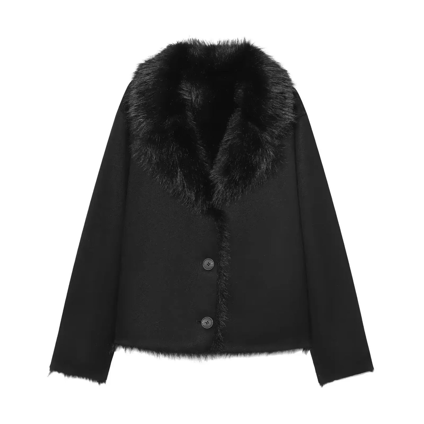 Lunara Winter™ Kurzer, luxuriöser Wollmantel mit Pelzkragen