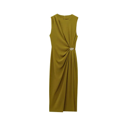Amoura Dresses™ Draped Midi Dress O-Neck