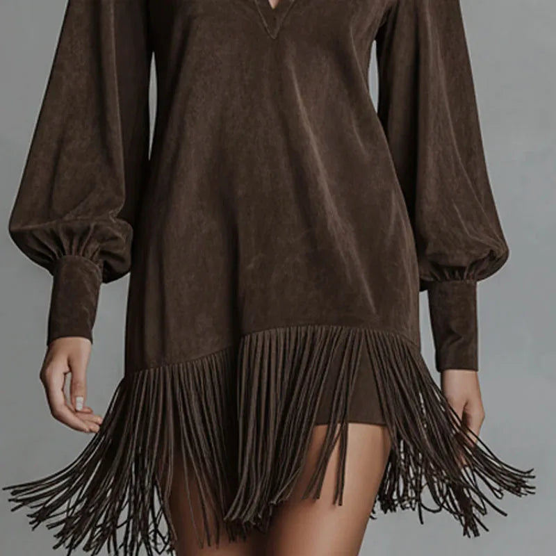 Amoura Dresses™ Faux Suede Tassel Dress