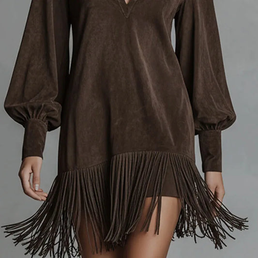 Amoura Dresses™ Faux Suede Tassel Dress