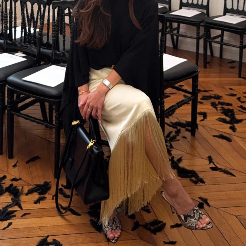 Satin Éclat™ Tassels Midi Skirt