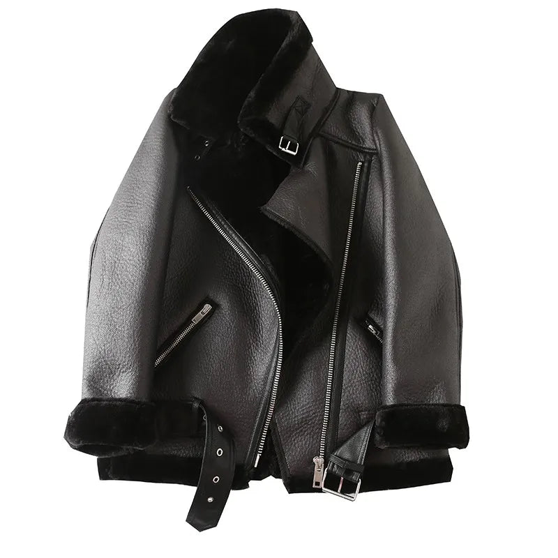 Áo khoác biker giả da Lunara Winter™ có viền lông