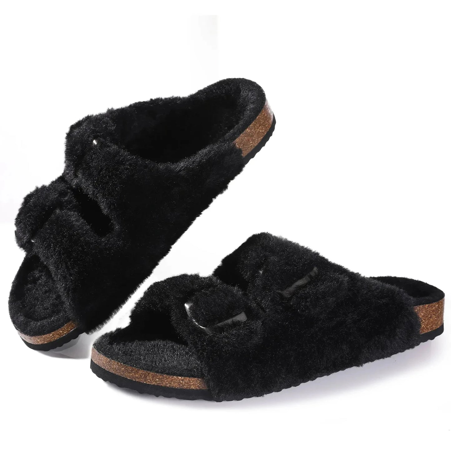 Solenne Shoes™ Fluffy Double Buckle Slide Sandals