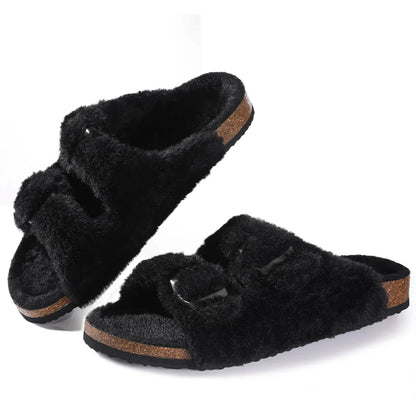 Solenne Shoes™ Fluffy Double Buckle Slide Sandals
