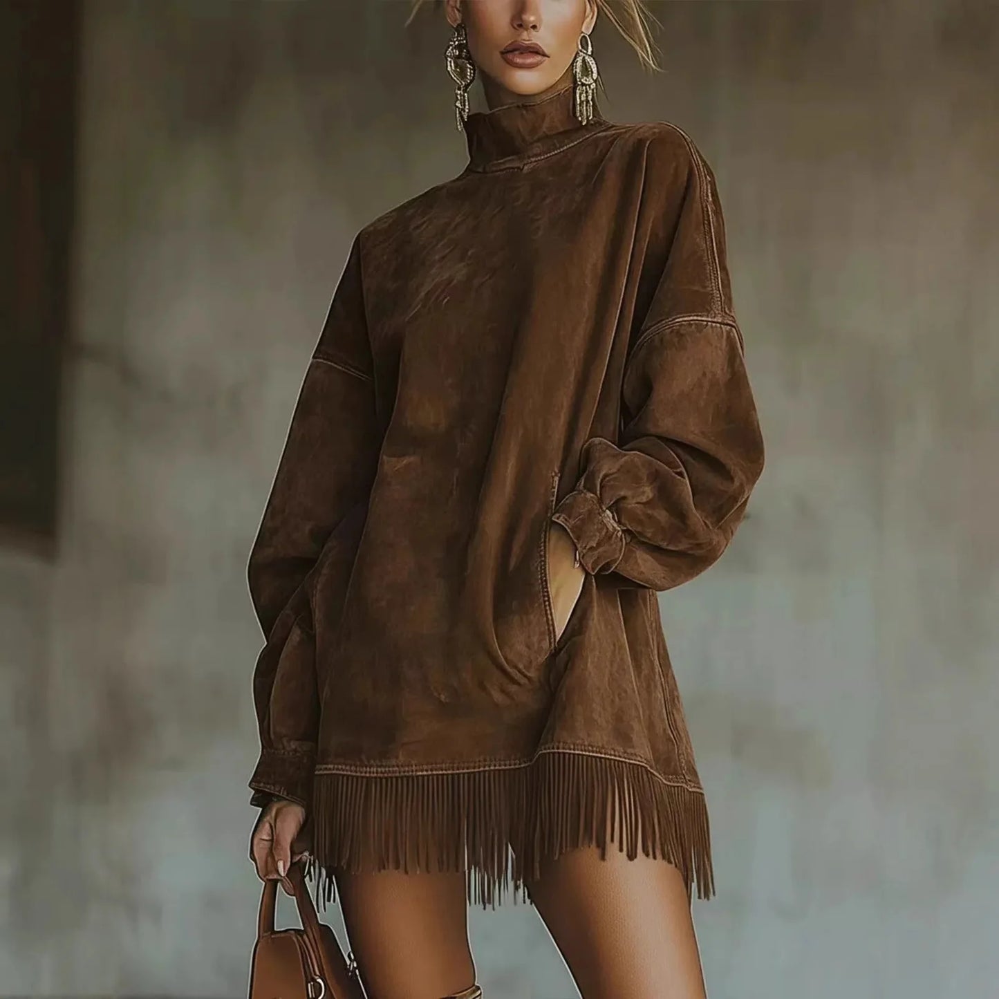Amoura Dresses™ Robe d'hiver en daim à col haut