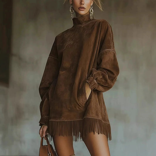 Amoura Dresses™ Winter High Collar Suede Dress