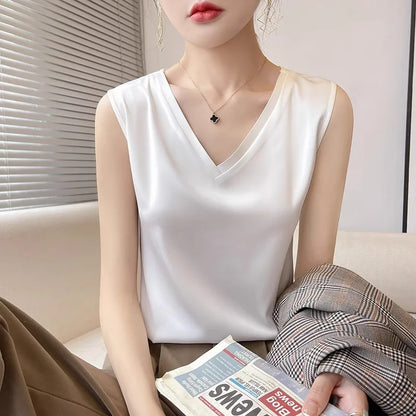 Satin Éclat™ Silk Halter V-Neck Blouse