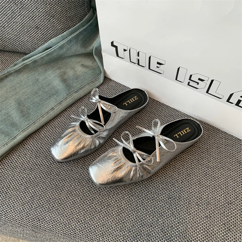 Solenne Shoes™ Mules froncées avec nœud plat