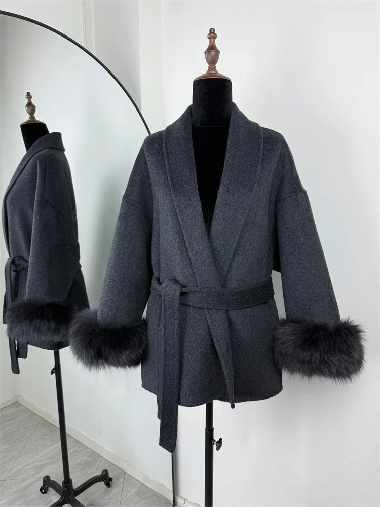 Lunara Winter™ Fox Fur Wool Overcoat for Women