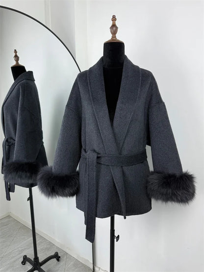 Lunara Winter™ Fox Fur Wool Overcoat for Women