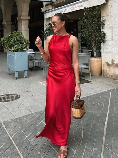 Amoura Dresses™ Sleeveless Satin Texture Dress