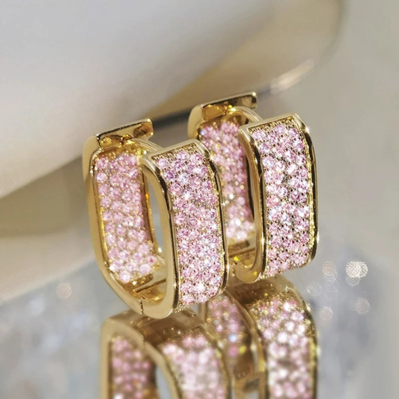 Elara Jewelry™ Triple Rectangle Pavé Hoop Earrings