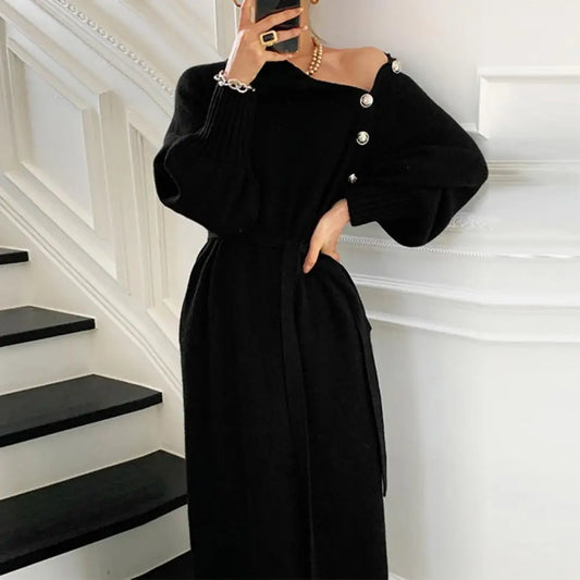 Lunara Winter™ Turtleneck Button Long Dress