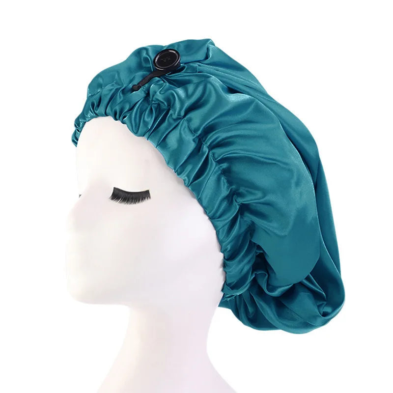 SatinÉclat™ Long Silk Touch Sleep Cap with Button
