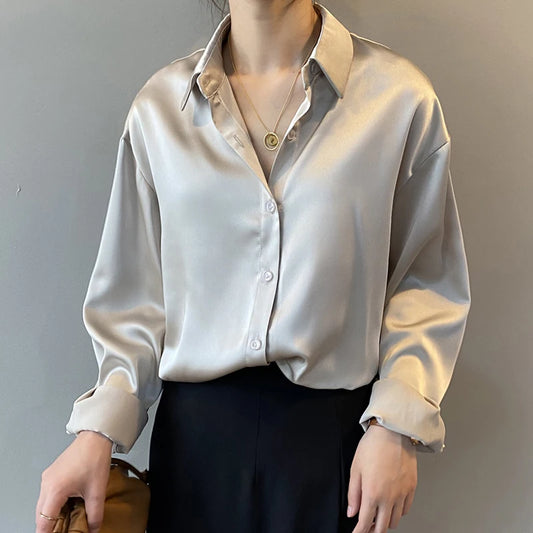 SatinÉclat™ Button Blouse Women