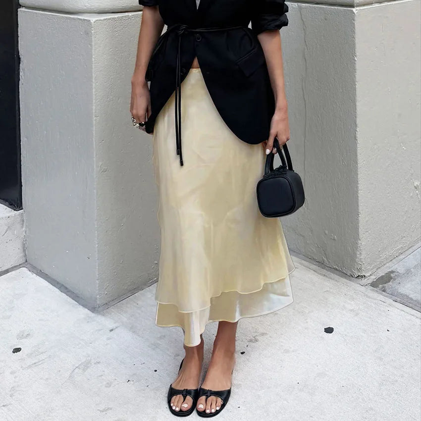 Satin Éclat™ Gold Midi Skirt for Women