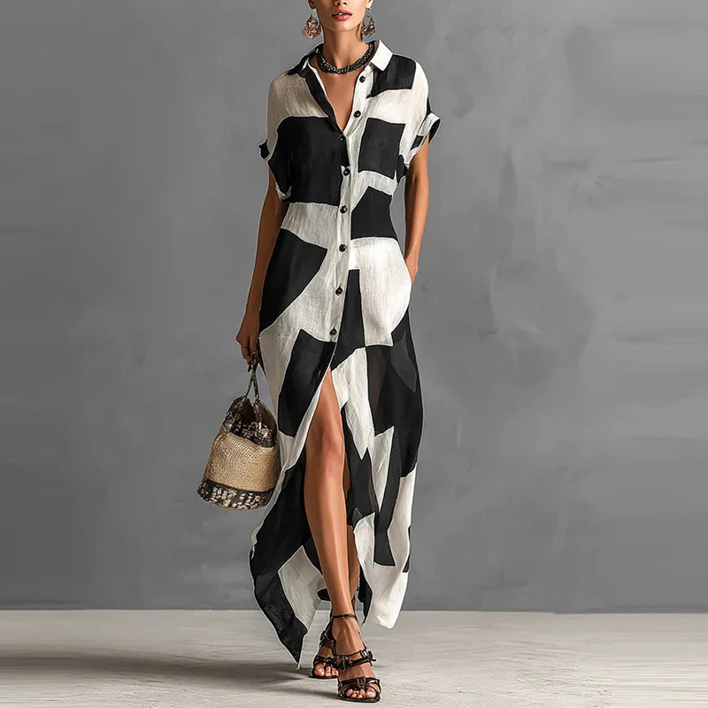 Amoura Dresses™ Geometric Dress with Buttons