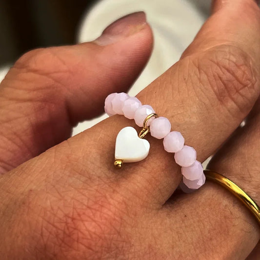Elara Jewelry™ Dainty Beaded Heart Charm Ring